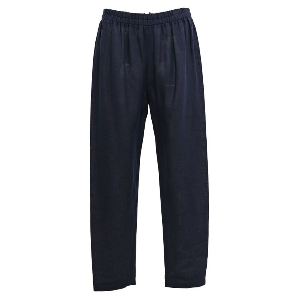 Mansur Gavriel Drawstring Straight Leg Pants in Navy Blue Linen